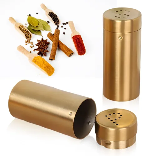 Miniatura 9 de 2 tarros dorados para especias con agujero P/S de acero inoxidable para condimentos para azúcar, sal, pimienta, especias, para cocina del hogar
