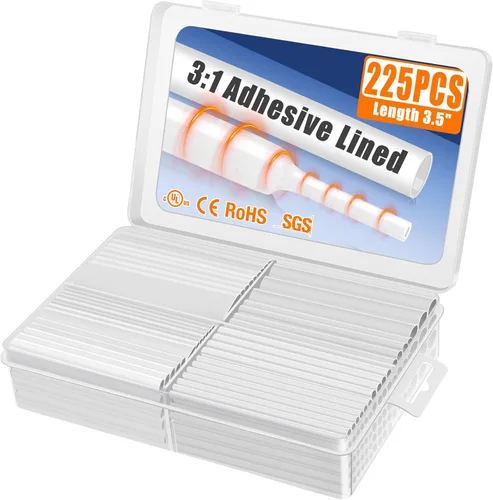 Miniatura 38 de XHF Tubo termorretráctil blanco impermeable de 1/4 de pulgada 3:1 con certificación UL, 20 pies, cable de alambre de grado marino, sellado