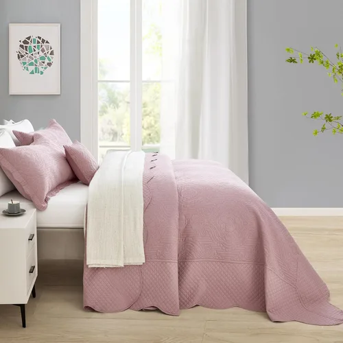 Miniatura 3 de HZ & HY Colcha tamaño King extragrande, juego de ropa de cama ultrasónica, edredón ligero y delgado, reversible, 5 piezas, 100% microfibra, Mauve 3