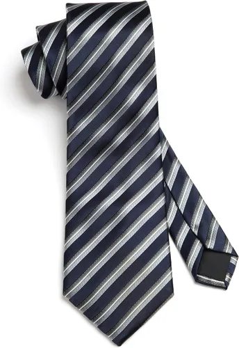 Miniatura 3 de HISDERN Corbatas de rayas para hombre corbata clásica tejida con corbata a rayas y bolsillo cuadrado conjunto formal de negocios y boda