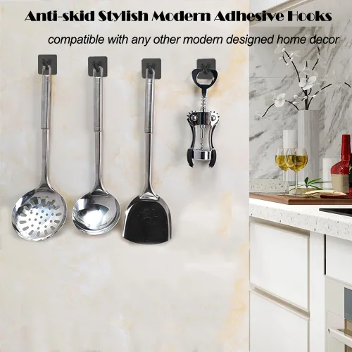 Miniatura 6 de Fotosnow Ganchos de pared adhesivos negro mate, curva de bloqueo de 15 libras, antideslizante, acero inoxidable, sin taladro, ganchos para baño