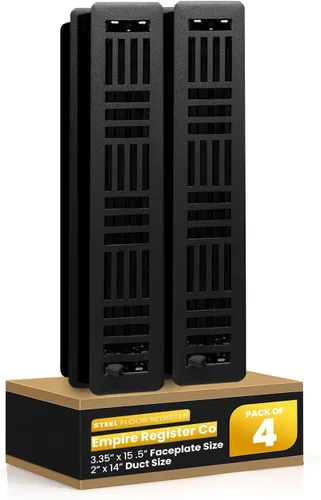Miniatura 37 de Empire Register Co, Registro de piso de acero - 2x10 pulgadas, diseño Art Nouveau, acabado negro texturizado, rejillas de ventilación de piso