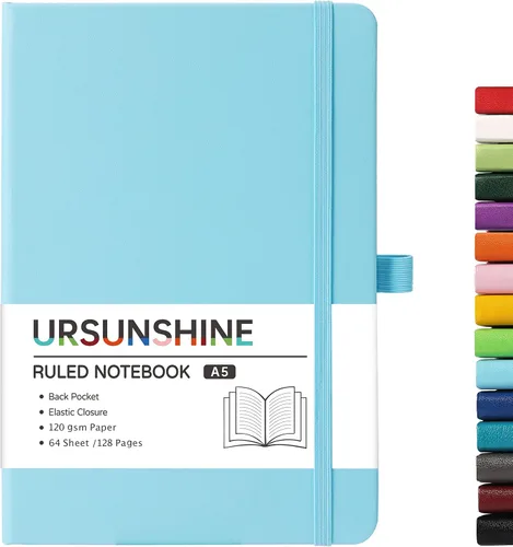 Miniatura 19 de Cuaderno punteado, diario, 5.3 x 8.26 pulgadas, tapa dura, prémium, papel grueso, doble espiral, bandas, cuero negro sintético, lazo para bolígrafo