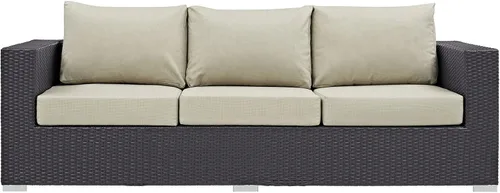 Miniatura 5 de Modway Sofá de mimbre para patio al aire libre Convene en color beige espresso