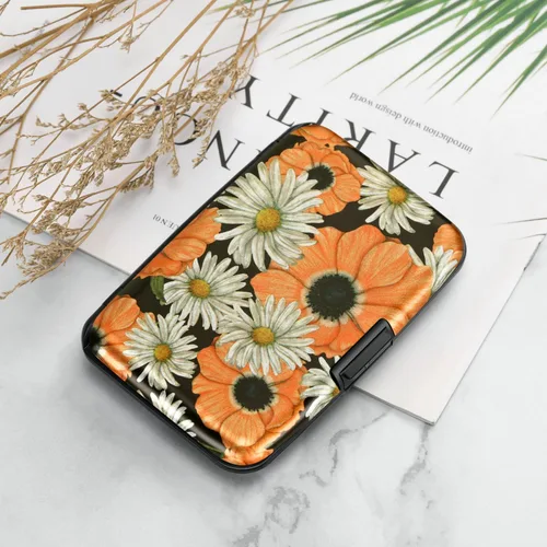 Miniatura 14 de ELFISH Mini cartera de aluminio RFID para tarjetas de crédito, funda de identificación de metal para hombres y mujeres, Happy Flower, Cartera Rfid