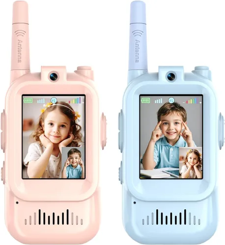 Miniatura 2 de Walkie Talkies de video para niños, paquete de 2 walkie talkies recargables para niños, largo alcance, ideal para juegos familiares, exteriores
