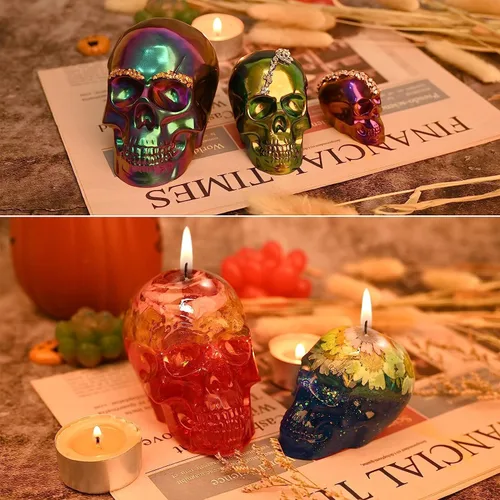 Miniatura 6 de HUAKENER Paquete de 3 moldes de vela de calavera, moldes de velas de Halloween 3D, molde de silicona de calavera para resina epoxi, vela, jabón
