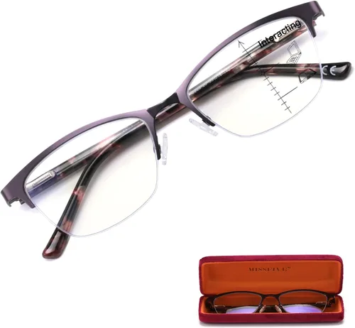 Miniatura 9 de Missfive Paquete de 2 Gafas de Lectura Progresivas Multienfoque para Mujeres, Sin Línea Bloqueo de Luz Azul Bisagra de Resorte Lectores Ligeros