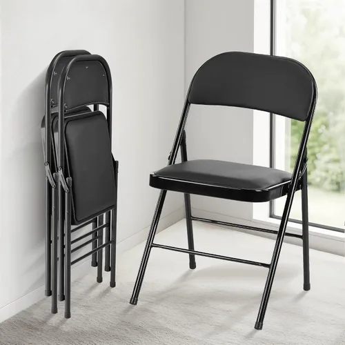 InfiniPower Paquete de 2 sillas plegables con cojín y respaldo acolchados de vinilo, silla plegable de acero de metal resistente, asiento comercial