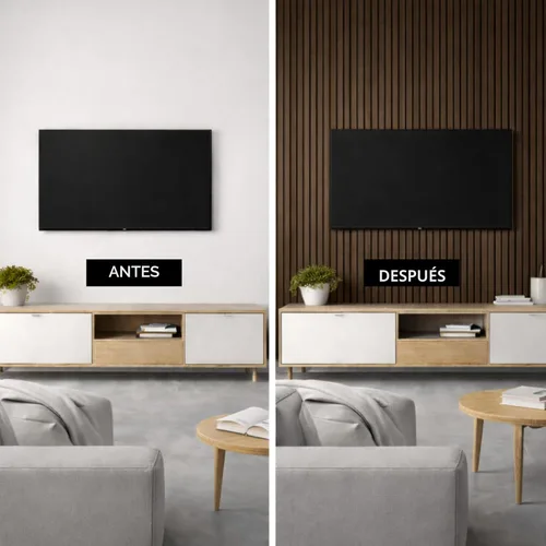 Miniatura 2 de Paquete de 2 paneles de listones de madera acústica - Paneles de pared insonorizados para decoración de interiores Nogal oscuro