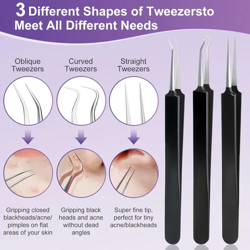 Miniatura 2 de Kit de herramientas para reventar espinillas, 10 unidades, removedor profesional de puntos negros, extractor de comedones para una fácil extracción