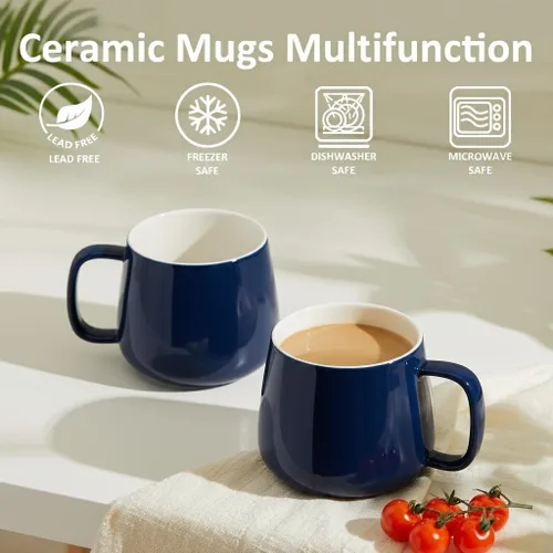 Miniatura 4 de Teocera Juego de 4 tazas de café de cerámica de 16 onzas, apilables, aptas para microondas, lavavajillas y horno, ideales para café, capuchino, Azul