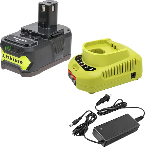 Paquete de batería y cargador de 18 V para herramientas Ryobi inalámbricas de 18 V, batería de 18 V con capacidad de salida de 5.0 Ah y cargador