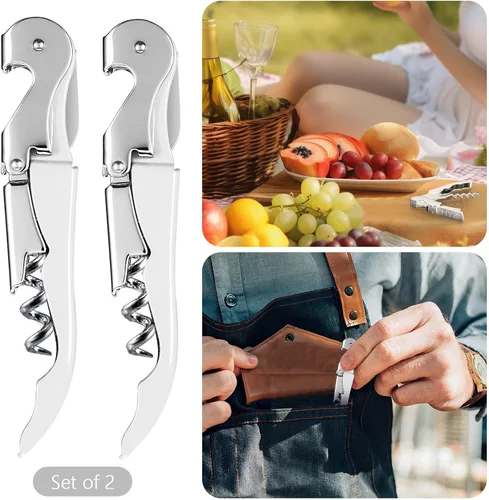 Miniatura 6 de HYZ Paquete de 2 sacacorchos para camarero, llave de vino profesional para servidores, camarero con cortador de lámina, abridor manual de botellas