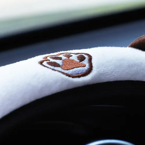 Miniatura 4 de Bittwee Funda para volante de automóvil, felpa suave y esponjosa para invierno cálido, bonito protector de volante con orejas de gatito, universal