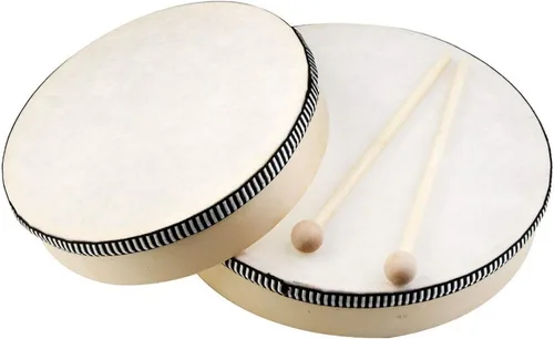 Miniatura 4 de Nydotd Juego de 2 tambores de mano – Instrumentos de percusión de tambor con marco de madera de 10 pulgadas y 8 pulgadas con 2 batidores de tambor