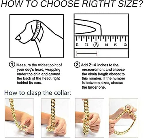 Miniatura 4 de Collares de cadena de oro rosa para perros grandes, medianos y pequeños, ancho de 0.59/0.79/0.79 pulgadas, collares de metal de acero inoxidable, a