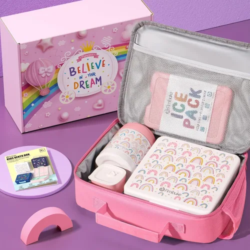 Miniatura 3 de Fimibuke Lonchera Bento para niños con 4 compartimentos, bolsa de almuerzo aislada, tarro térmico de acero inoxidable al vacío, paquete de hielo
