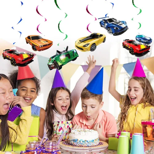 Miniatura 5 de 24 piezas de decoración de fiesta de remolinos colgantes de carreras, suministros de fiesta de autos calientes, adecuados para suministros