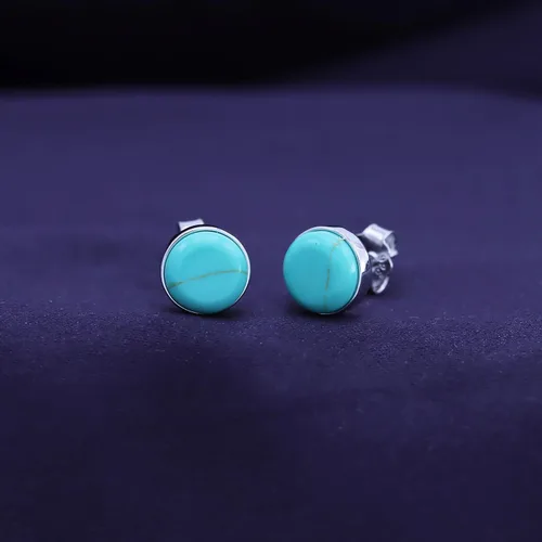 Miniatura 4 de AFFY Juego de bisel de botón de cúpula turquesa para mujer en oro de 14 quilates sobre plata de ley 925, aretes redondos de turquesa para mujeres