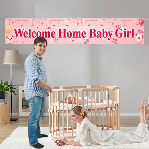 Miniatura 4 de Labakita Cartel de bienvenida a casa para bebé, pancarta grande con texto en inglés "It's a Girl" para baby shower, decoración de baby shower rosa