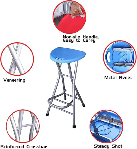 Miniatura 5 de HM&DX Taburetes plegables para adultos, portátil, taburete plegable de 28 pulgadas, resistente, taburetes de bar altos para interiores con asa