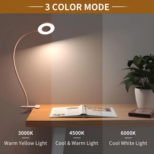 Miniatura 2 de Lámpara de escritorio iZELL, [3 modos de color y 10 niveles de brillo] luz LED de lectura con abrazadera, brazo flexible de silicona, luz de libro