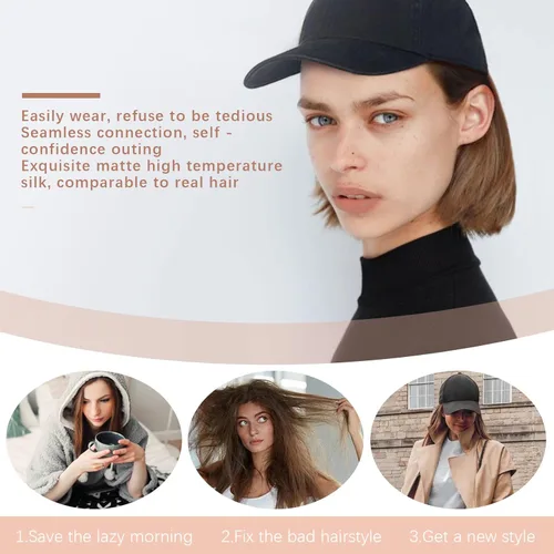 Miniatura 5 de SEGO Gorra de béisbol con extensiones de cabello para mujer, resistente al calor, sintético, 6 pulgadas, ajustable, corta, recta, peluca de repuesto