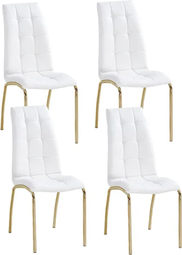 Miniatura 11 de Juego de 4 sillas de comedor de piel sintética, modernas sillas de comedor negras con patas de metal dorado y respaldo ergonómico, tapizadas