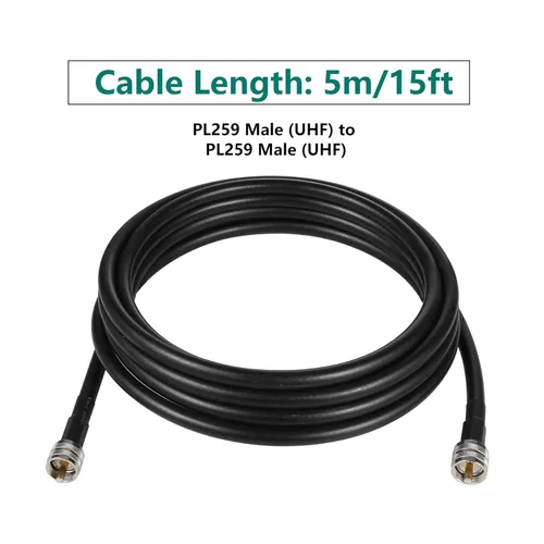 Miniatura 7 de Cable coaxial CB de 15 pies, Cable coaxial KMR400, UHF PL259 macho a macho cables de antena CB de baja pérdida, 50 ohmios para radio HAM, analizador
