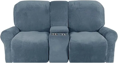 Miniatura 17 de Aedlcal Fundas para sofá reclinable, 10 piezas, fundas de sofá reclinable de felpa de terciopelo con consola central, con bolsillo lateral