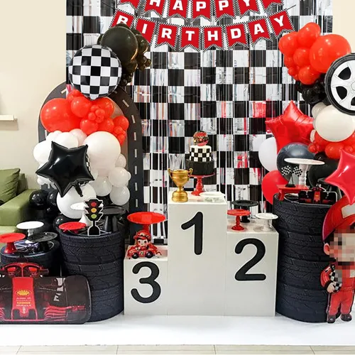 Miniatura 5 de Decoración de Fiesta de Cumpleaños de Autos de Carreras, 1 Paquete de Telón de Fondo para Fiesta de Autos de Carreras Accesorio de Cabina de Fotos