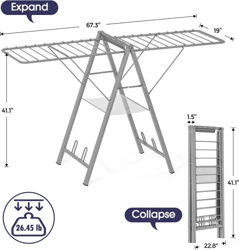 Miniatura 2 de APEXCHASER Tendedero de Ropa Plegable, Tendedero de Secado de Ropa de Metal Plegable, Perchero Portátil Compacto para Suéter, Ropa de Bebé, Toalla