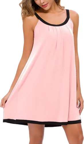 Miniatura 2 de AVIIER Camisón de algodón suave para mujer, sin mangas, con correa ancha, ropa de dormir completa