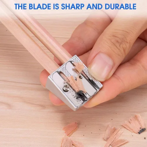 Miniatura 6 de Sacapuntas de metal, 4 sacapuntas manuales de doble agujero para lápices de grafito de colores, sacapuntas de crayón, oficina en casa y escuela