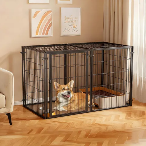 Miniatura 4 de XPIY Jaula grande para perros – Perrera de metal para perros medianos y pequeños, segura para interiores y exteriores, jaula grande para cachorros