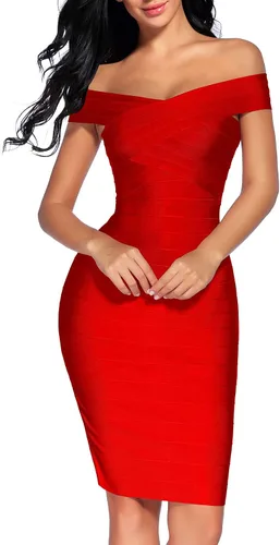 Madam Uniq Vestido de vendaje para mujer, hombros descubiertos, entallado, para club, boda, fiesta, cóctel, vestidos sexys