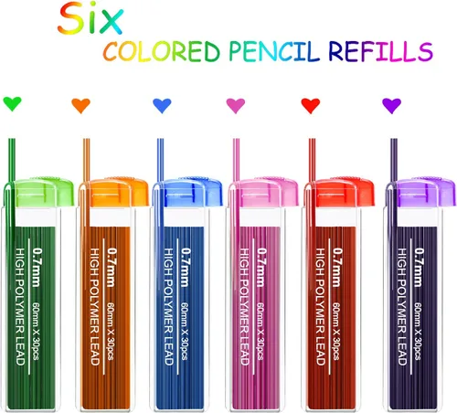 Miniatura 3 de HESTYA 360 piezas de repuestos de lápices mecánicos de colores de 0.028 in HB negro recambios, 7 colores surtidos y negro con prácticos
