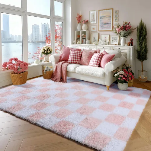 Miniatura 52 de KICMOR - Tapete a cuadros afelpado, peludo, mullido, color beige y blanco crema, pequeño, de 2 x 3 pies, para dormitorio, sala, junto a la cama