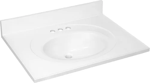 Miniatura 16 de Design House Tapa de tocador con lavabo, protector contra salpicaduras de 4 pulgadas, mármol cultivado, resistente a las manchas, agujeros Blanco