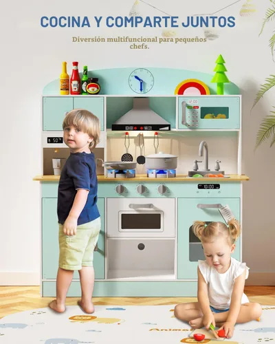 Miniatura 2 de Babytronic Juego de cocina de madera, cocina de simulación con luces y sonidos para niños de 3 años en adelante, incluye estufa, horno, microondas