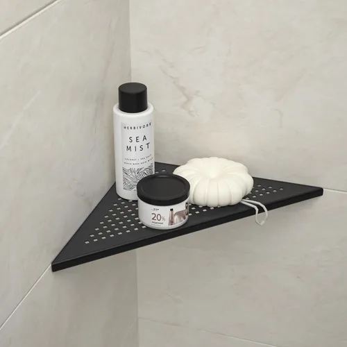 Miniatura 9 de Estante de Ducha de Esquina, Acero Inoxidable 304 Negro Mate de 10 pulgadas con Rejilla Empotrada para Pared de Azulejos, Estante de Baño Empotrado