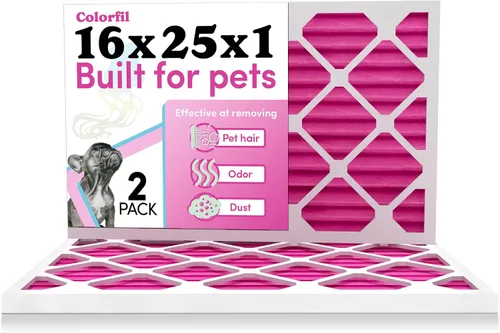 Colorfil - Filtro de aire de 16 x 25 x 1 pulgadas, filtros que cambian de color para olores de gatos y perros, filtro de CA MERV 8 para pelo y polvo