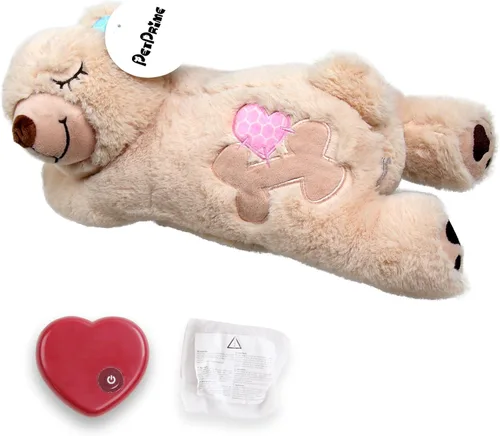 Miniatura 3 de Juguete de peluche suave para perros, con latido de corazón para mascotas, oso de peluche con bolsa más cálida, juguete para aliviar la ansiedad
