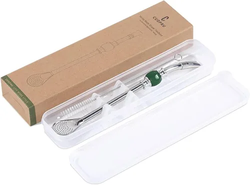 Miniatura 10 de CUOPRU Juego de bombillas de yerba mate, incluye pajitas de acero inoxidable mate con funda para pajilla, filtro de cabeza extraíble, cuentas Negro