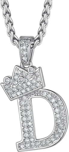 Richsteel A-Z Crown Initial Necklace For Men Women 18K Gold Plated Shiny Cubic Zirconia Monogram Pendant with 22'' Chain+2'' (Extended) Fashion