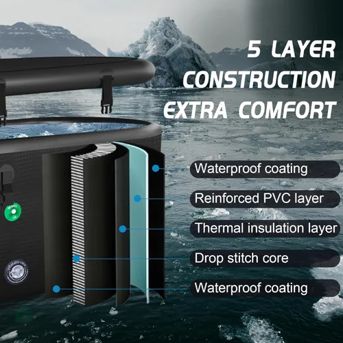 Miniatura 5 de HotMax Bañera de hielo XXL de punto caído para recuperación de 216 galones, compatible con enfriadores de agua, bañera fría con tapa aislada, bañera