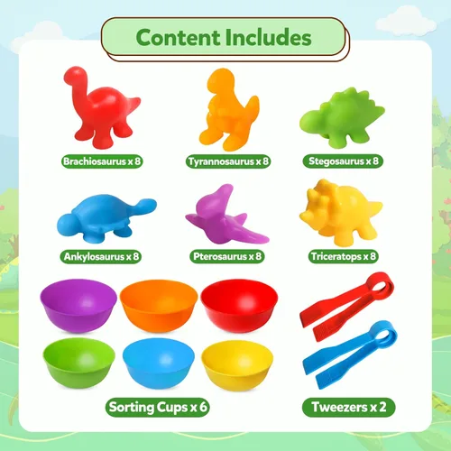 Miniatura 3 de Juguetes de contar dinosaurios, juegos a juego con cuencos de clasificación para niños pequeños, actividades de aprendizaje preescolar