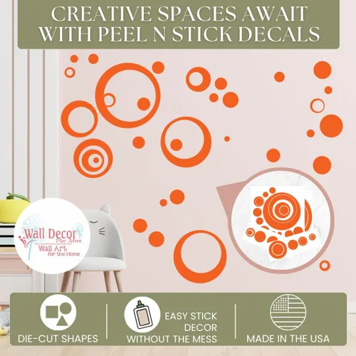Miniatura 3 de Adhesivo de vinilo naranja para pared, diseño de círculos, burbujas, puntos 25+ piezas