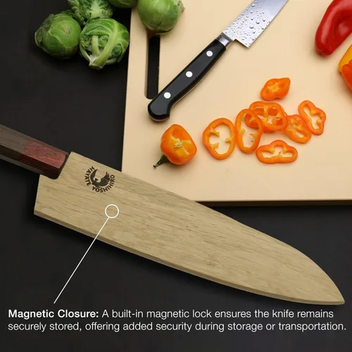 Miniatura 2 de Yoshihiro Protector magnético de hoja de madera de roble Saya para cuchillo Gyuto 7 IN (7.087 in)